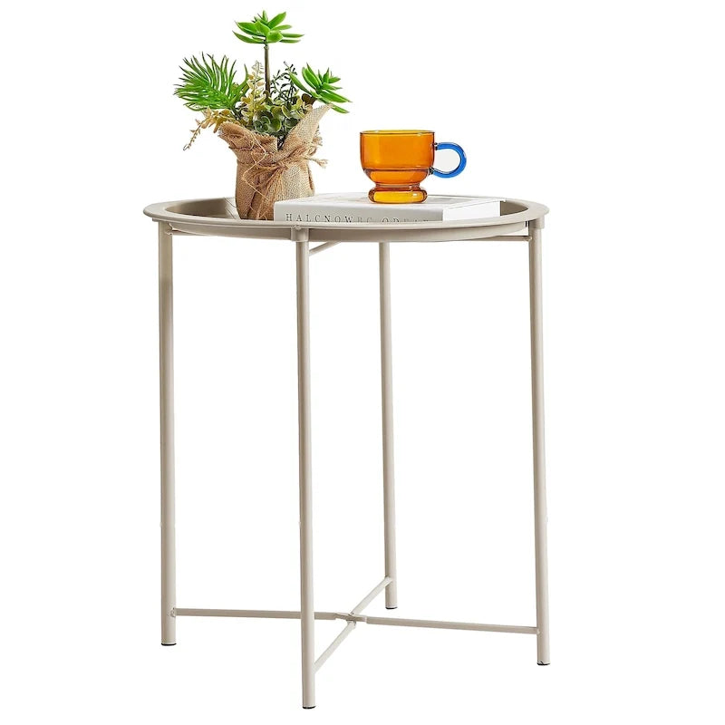 Table ronde pliante pour téléviseur, petite table d'appoint ronde en acier, aucun assemblage requis - 18.5 x 18.5 x 19.7 in