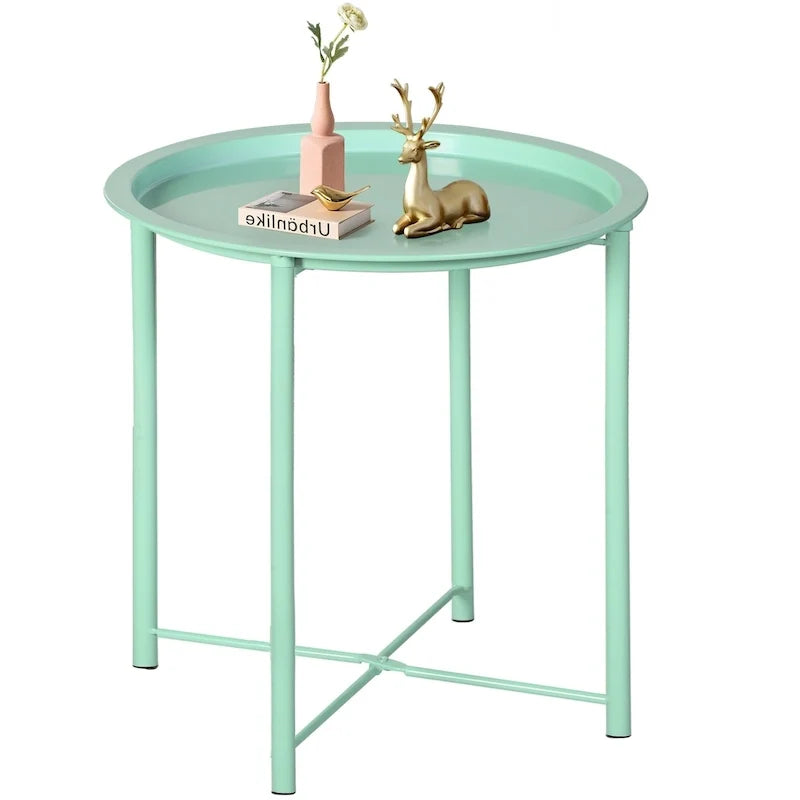 Table ronde pliante pour téléviseur, petite table d'appoint ronde en acier, aucun assemblage requis - 18.5 x 18.5 x 19.7 in