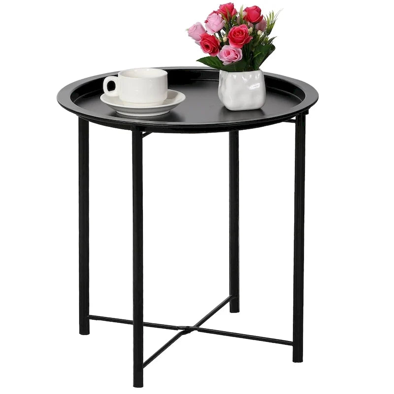 Table ronde pliante pour téléviseur, petite table d'appoint ronde en acier, aucun assemblage requis - 18.5 x 18.5 x 19.7 in