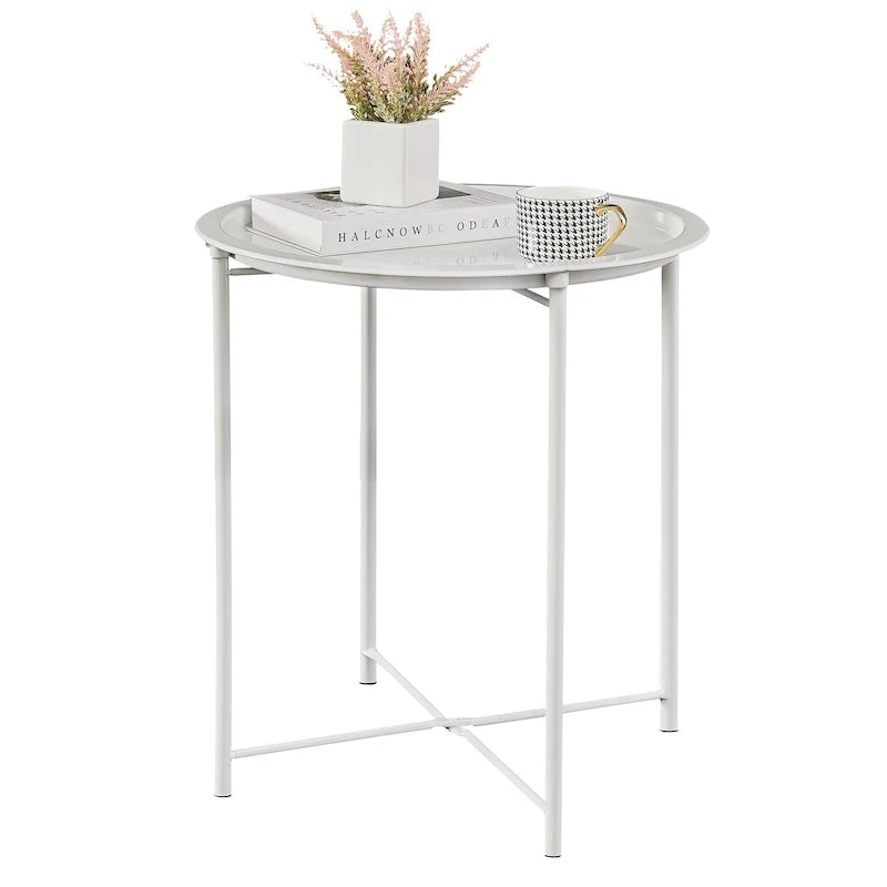 Table ronde pliante pour téléviseur, petite table d'appoint ronde en acier, aucun assemblage requis - 18.5 x 18.5 x 19.7 in