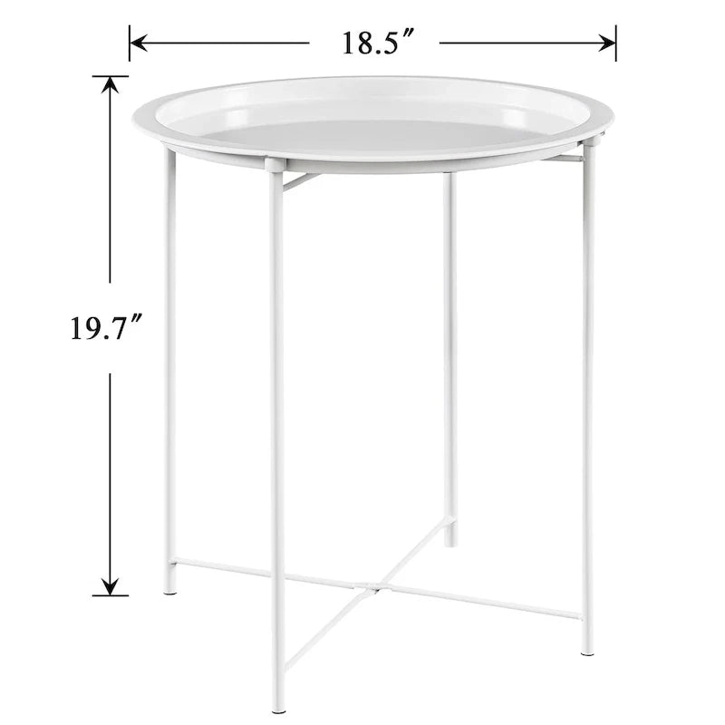 Folding Round TV Tray Table, Small Round Steel Side Table, No Assembly Required - 18.5 x 18.5 x 19.7 in