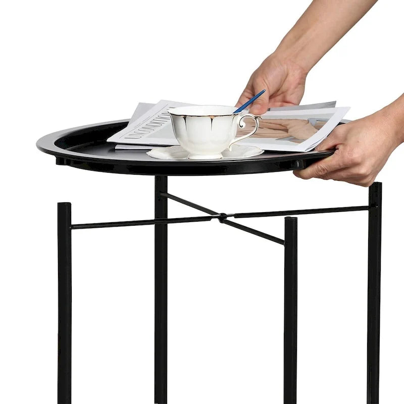 Folding Round TV Tray Table, Small Round Steel Side Table, No Assembly Required - 18.5 x 18.5 x 19.7 in