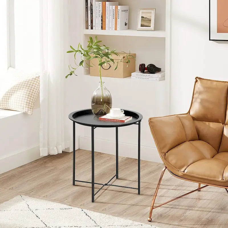 Folding Round TV Tray Table, Small Round Steel Side Table, No Assembly Required - 18.5 x 18.5 x 19.7 in
