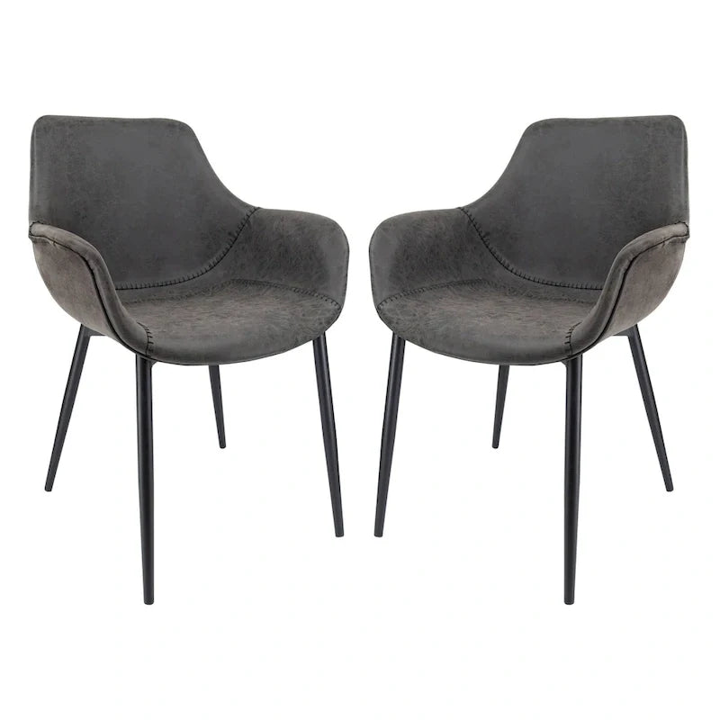 LeisureMod Dining Arm Chair With Metal Legs Set of 2 - Olive Green - 24.5Dx25.2Wx33H