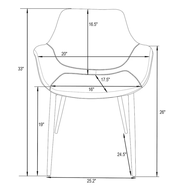 Fauteuil de salle à manger avec pieds en métal - 24.5Dx25.2Wx33H