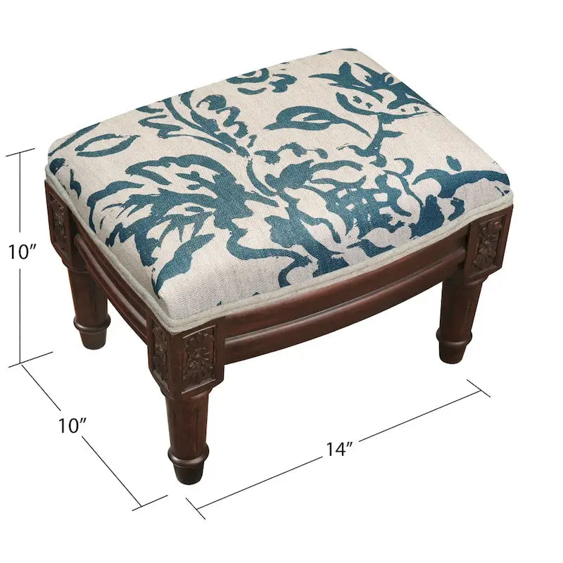 Repose-pieds bleu à motif toile pictural