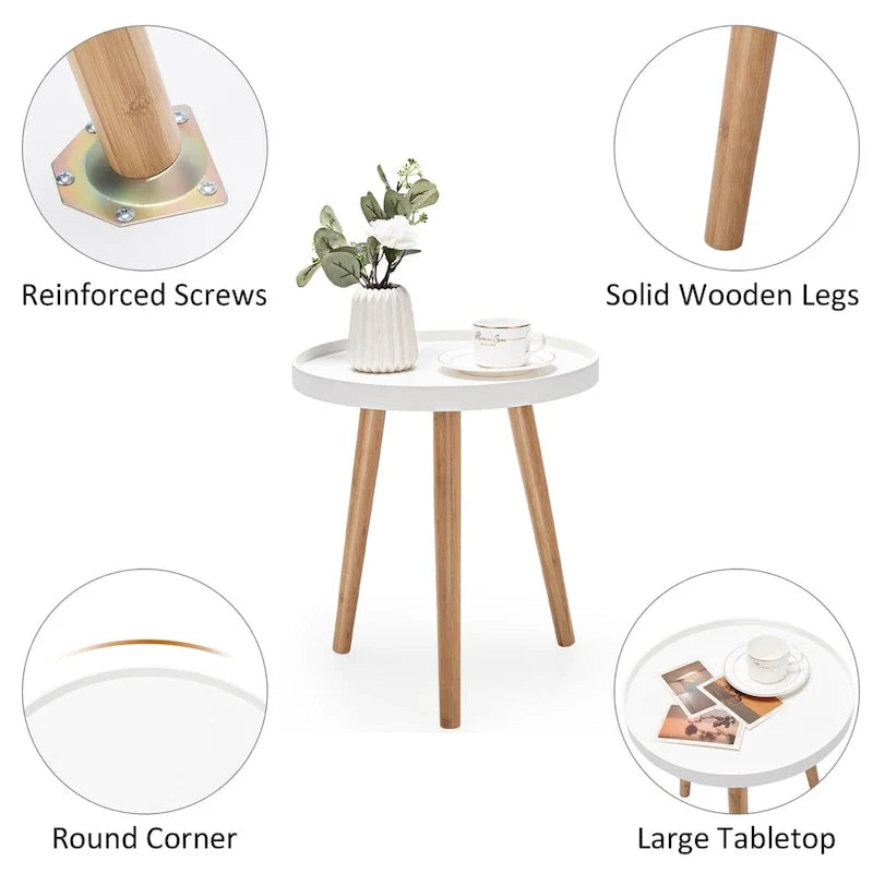 Table d’appoint ronde avec plateau en bois, robuste, à placer à côté du canapé