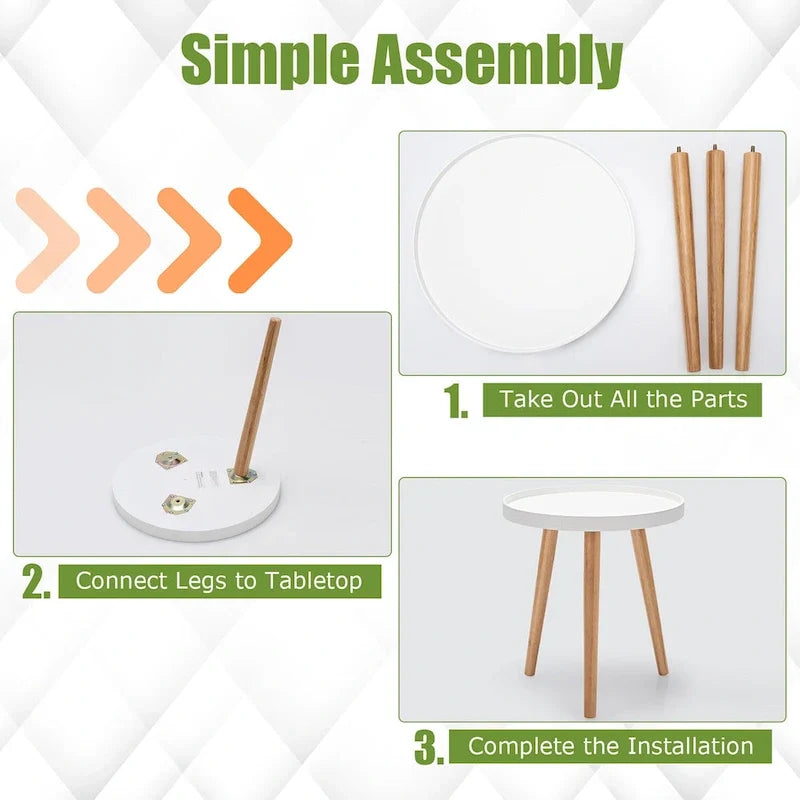 Table d’appoint ronde avec plateau en bois, robuste, à placer à côté du canapé