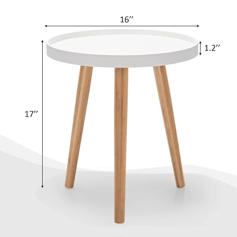 Table d’appoint ronde avec plateau en bois, robuste, à placer à côté du canapé