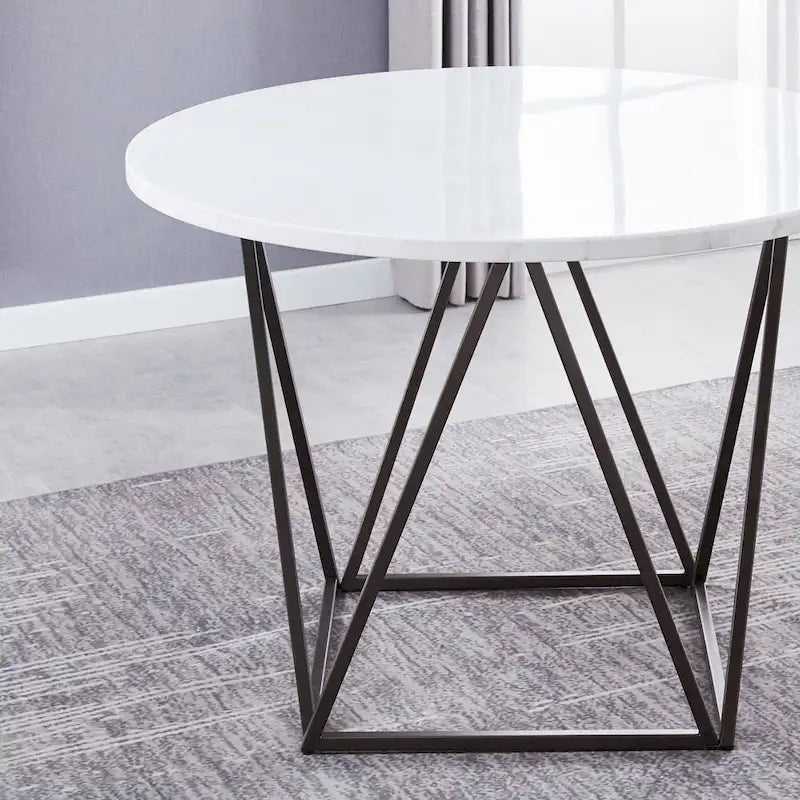 Table ronde à manger avec plateau en marbre blanc