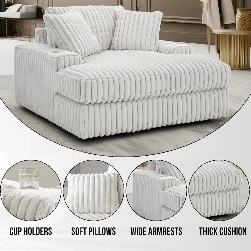 Oversized Chaise, with Cup holders and USB Charging