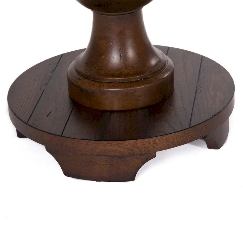 Table d'appoint ronde brune avec plateau épais en chêne à lattes