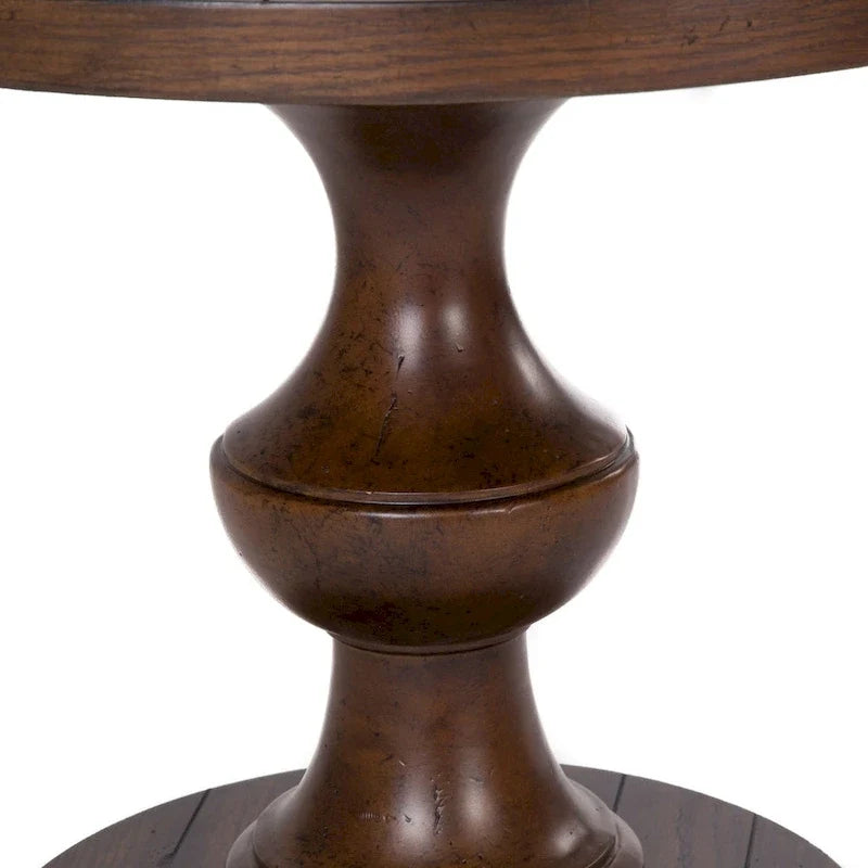 Table d'appoint ronde brune avec plateau épais en chêne à lattes