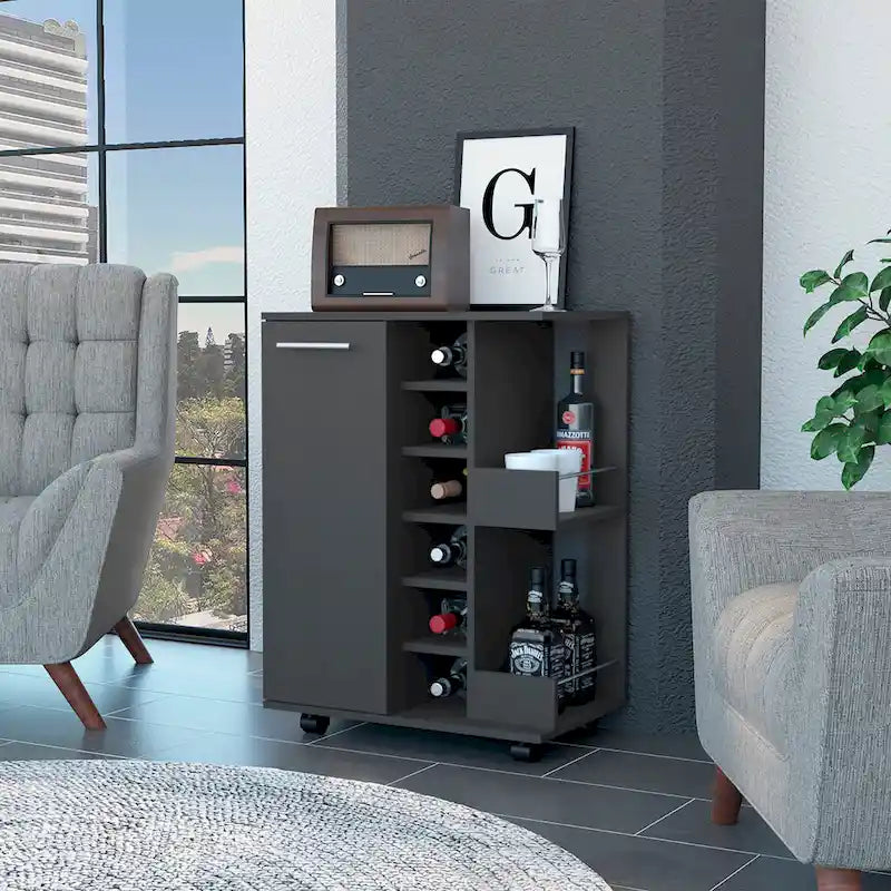 FM Furniture Tennessee Bar Cart, One Cabinet With Division,Black - N/A