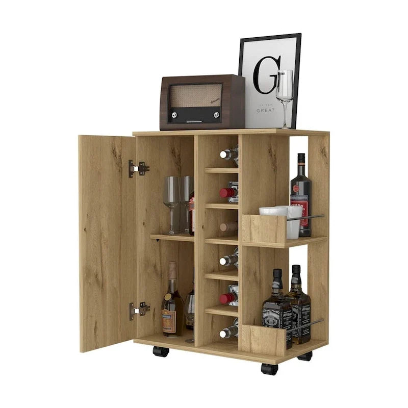 Bar Cart, One Cabinet With Division,Black