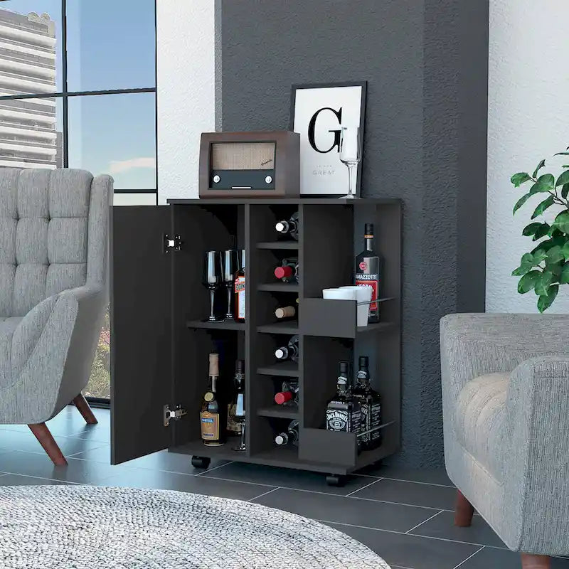 Bar Cart, One Cabinet With Division,Black