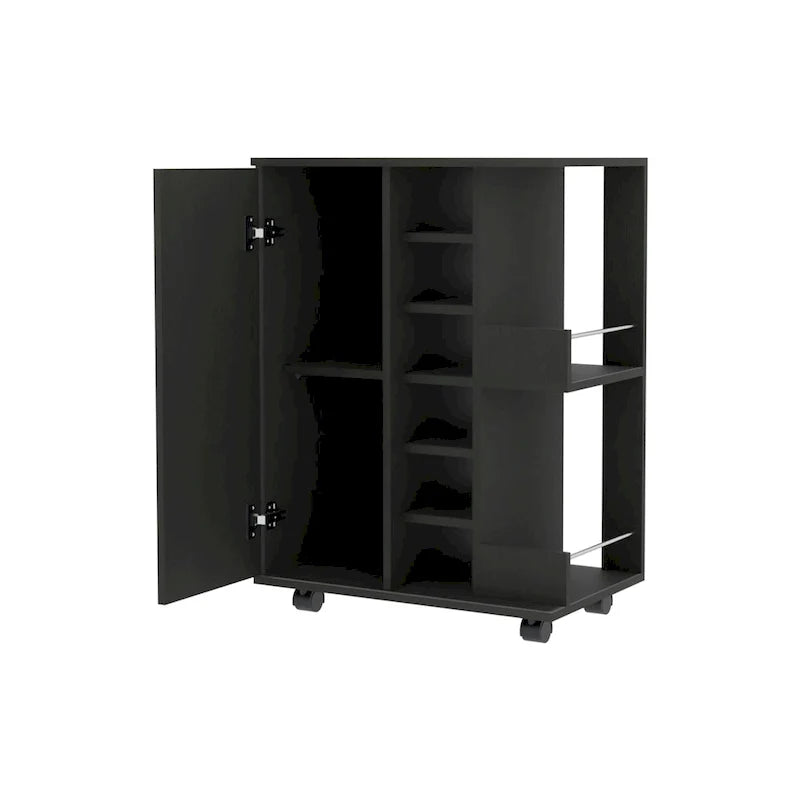 Bar Cart, One Cabinet With Division,Black