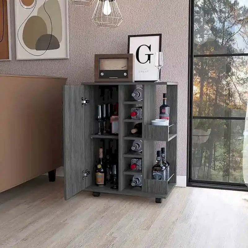 Bar Cart, One Cabinet With Division,Black