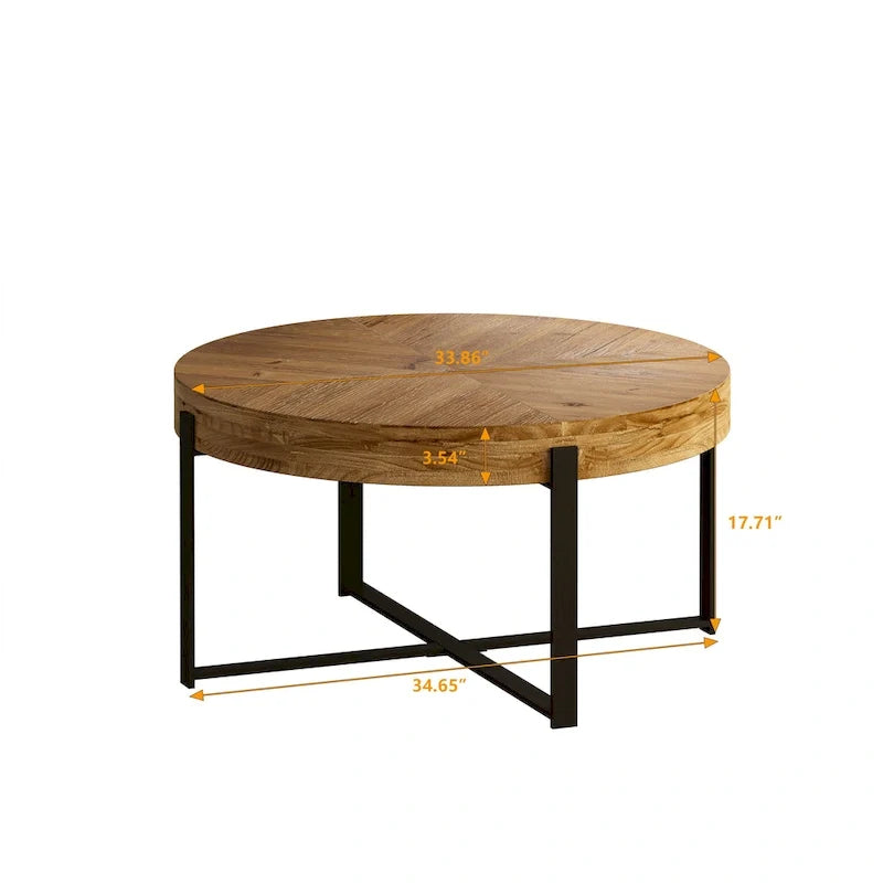 Table basse ronde moderne rétro à assemblage contrasté