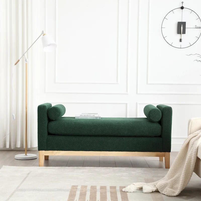 Banc élégant rembourré, avec pieds en bois