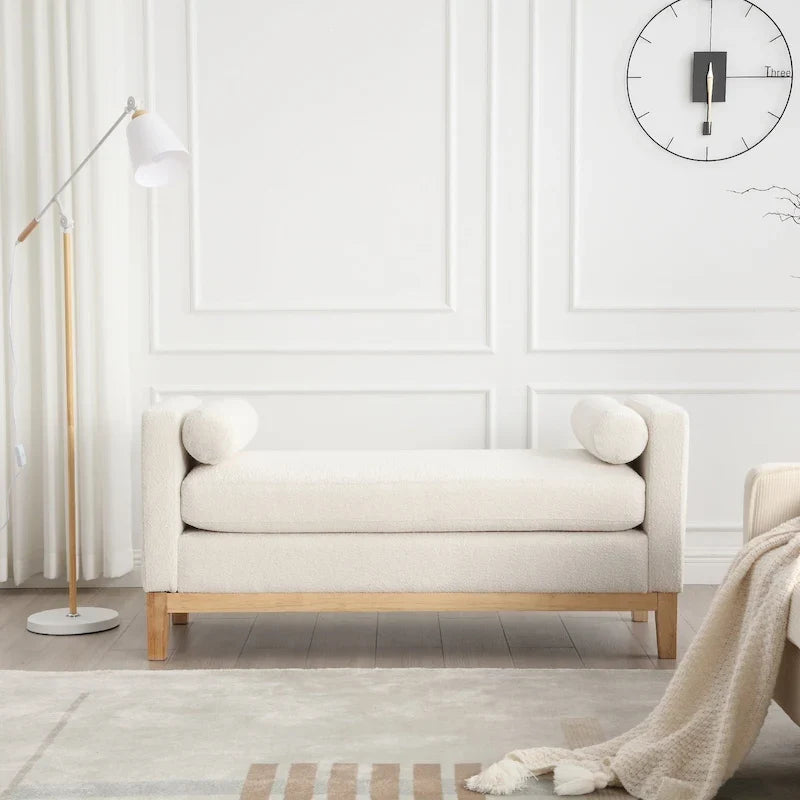 Banc élégant rembourré, avec pieds en bois