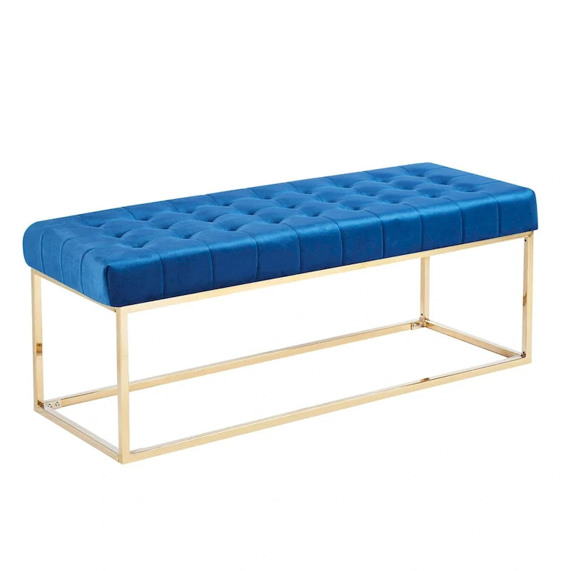 Tufted Velvet Bench with Gold Chrome Legs