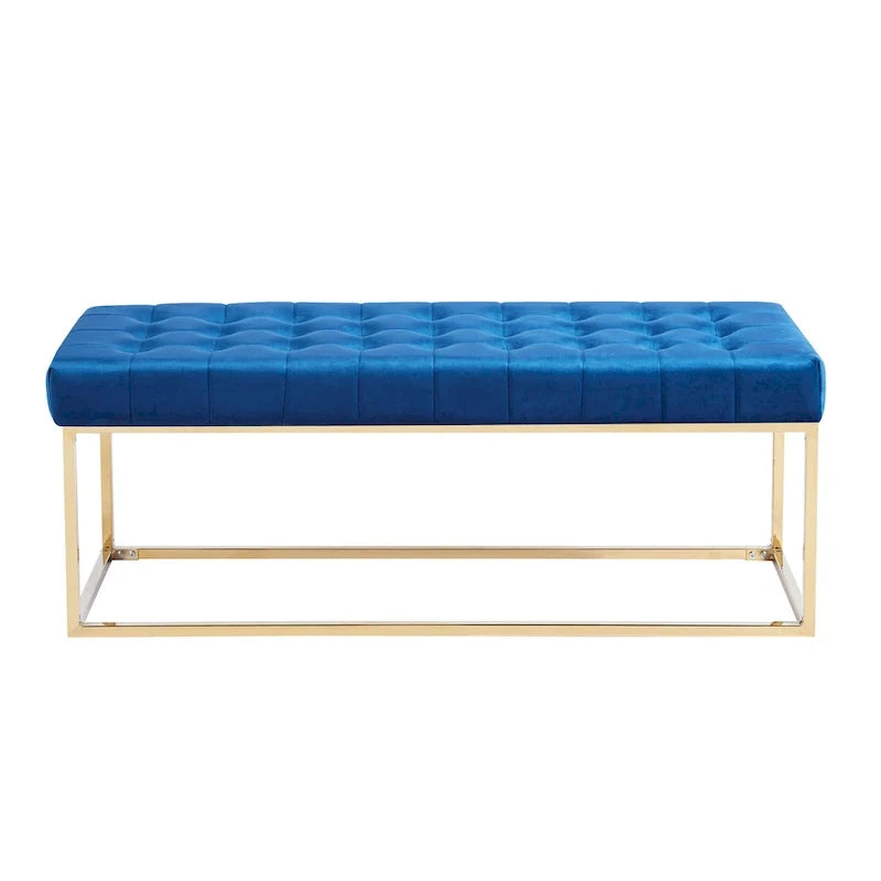 Tufted Velvet Bench with Gold Chrome Legs