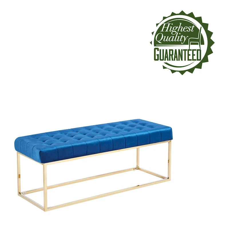 Tufted Velvet Bench with Gold Chrome Legs