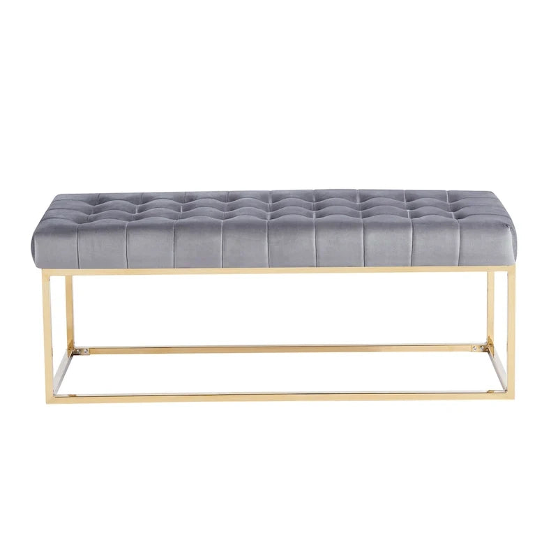 Tufted Velvet Bench with Gold Chrome Legs