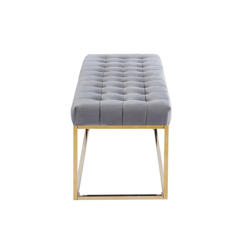 Tufted Velvet Bench with Gold Chrome Legs