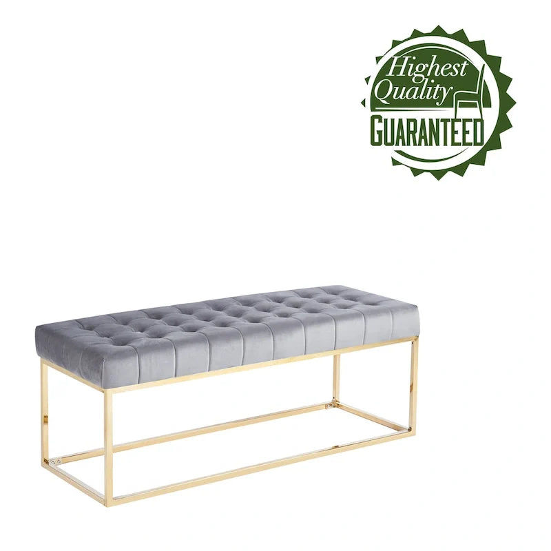 Tufted Velvet Bench with Gold Chrome Legs