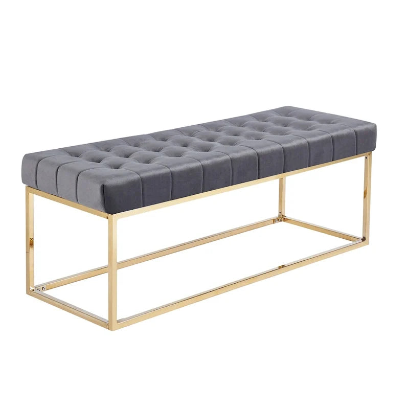 Tufted Velvet Bench with Gold Chrome Legs