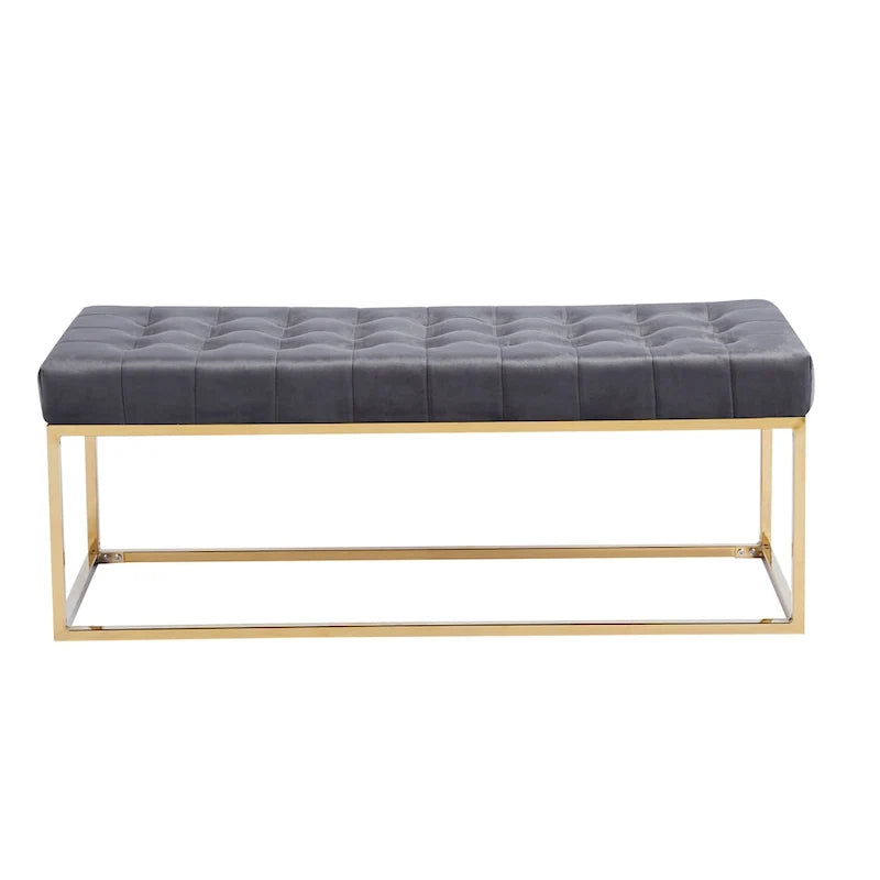 Tufted Velvet Bench with Gold Chrome Legs
