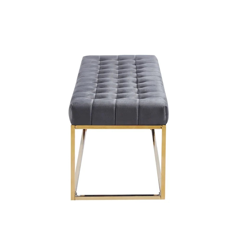 Tufted Velvet Bench with Gold Chrome Legs