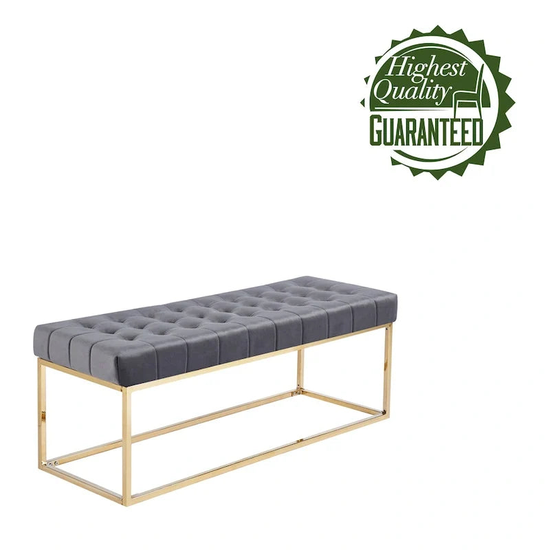 Tufted Velvet Bench with Gold Chrome Legs