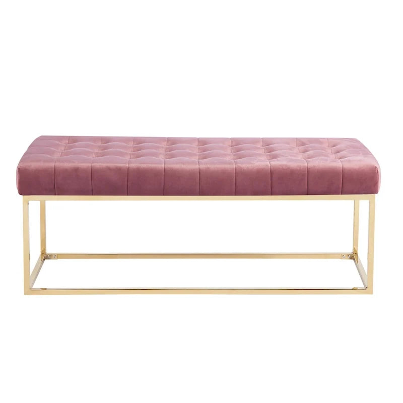 Tufted Velvet Bench with Gold Chrome Legs