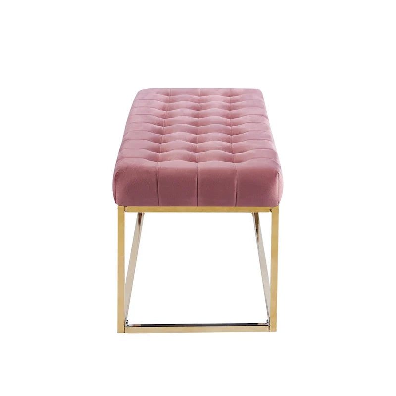 Tufted Velvet Bench with Gold Chrome Legs