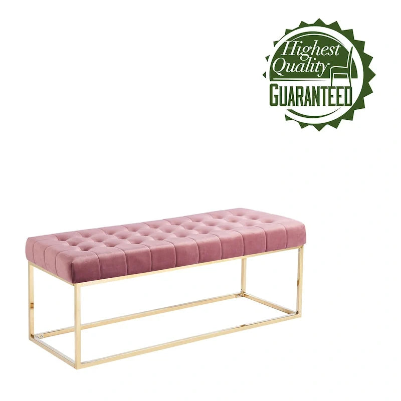 Tufted Velvet Bench with Gold Chrome Legs