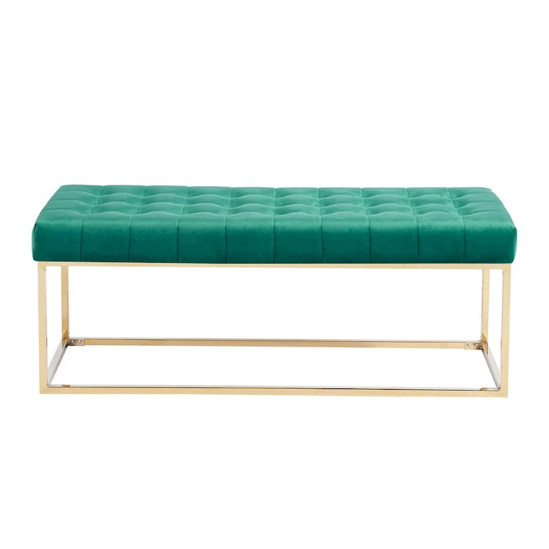 Tufted Velvet Bench with Gold Chrome Legs