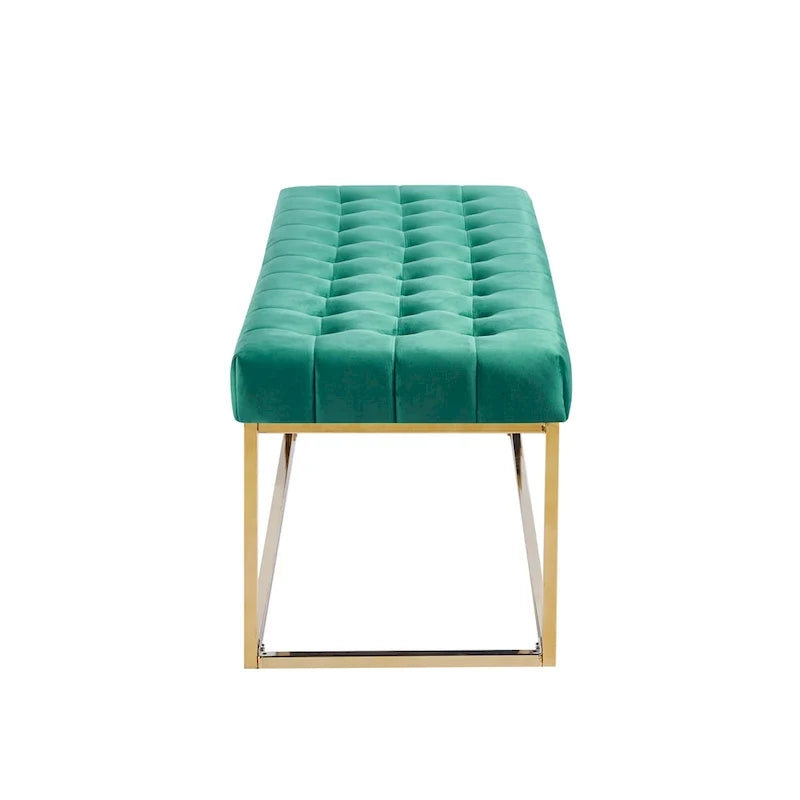 Tufted Velvet Bench with Gold Chrome Legs