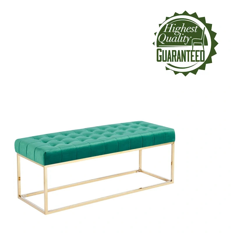 Tufted Velvet Bench with Gold Chrome Legs
