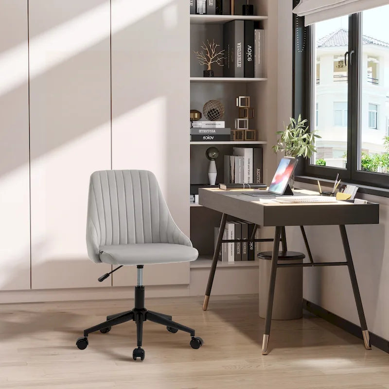 Mid-Back Office Chair, Velvet Fabric Swivel Scallop Shape Computer Desk Chair for Home Office or Bedroom