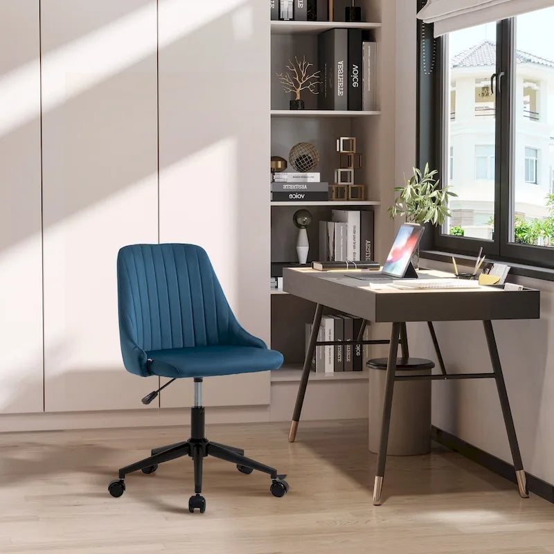 Mid-Back Office Chair, Velvet Fabric Swivel Scallop Shape Computer Desk Chair for Home Office or Bedroom