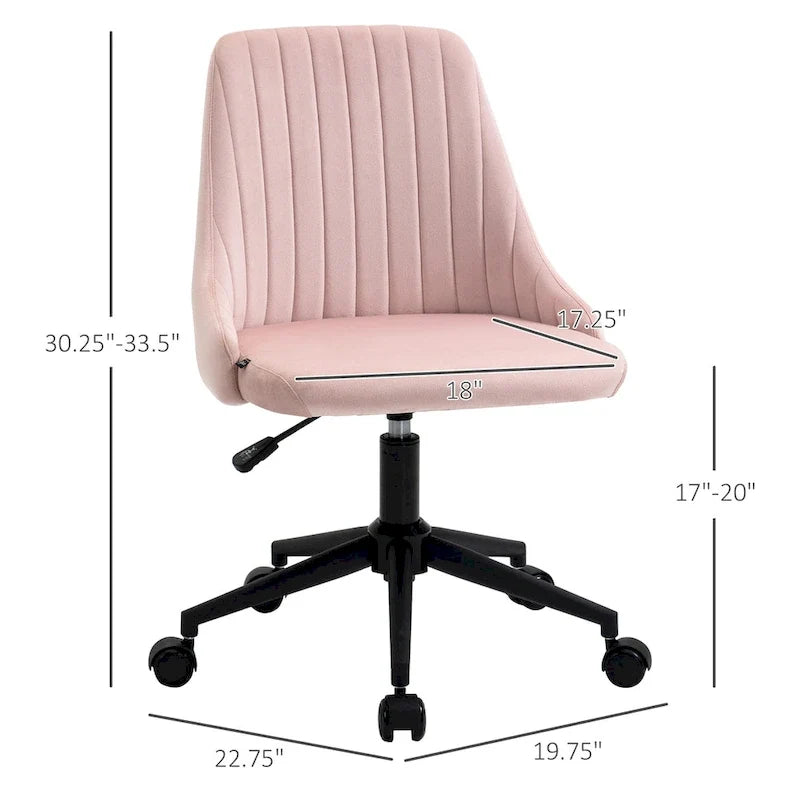 Chaise de bureau à dossier mi-haut en velours, pivotante et festonnée, pour bureau à domicile ou chambre