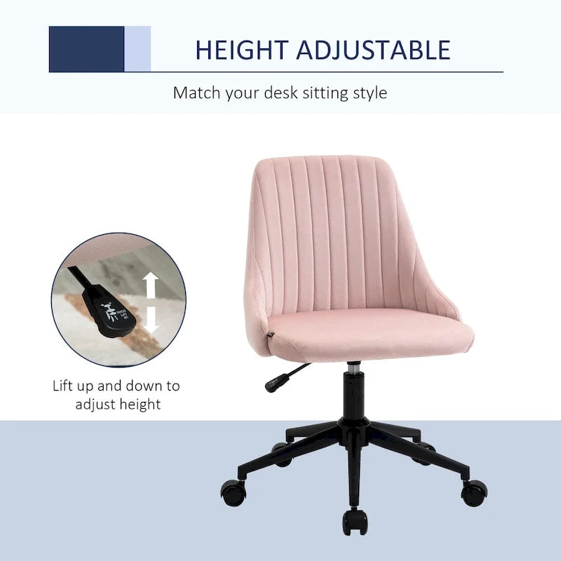 Chaise de bureau à dossier mi-haut en velours, pivotante et festonnée, pour bureau à domicile ou chambre
