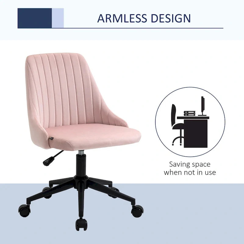Chaise de bureau à dossier mi-haut en velours, pivotante et festonnée, pour bureau à domicile ou chambre