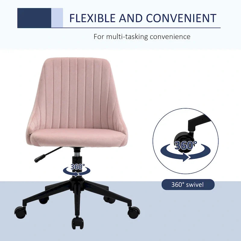 Chaise de bureau à dossier mi-haut en velours, pivotante et festonnée, pour bureau à domicile ou chambre