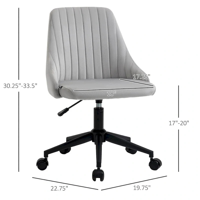 Chaise de bureau à dossier mi-haut en velours, pivotante et festonnée, pour bureau à domicile ou chambre