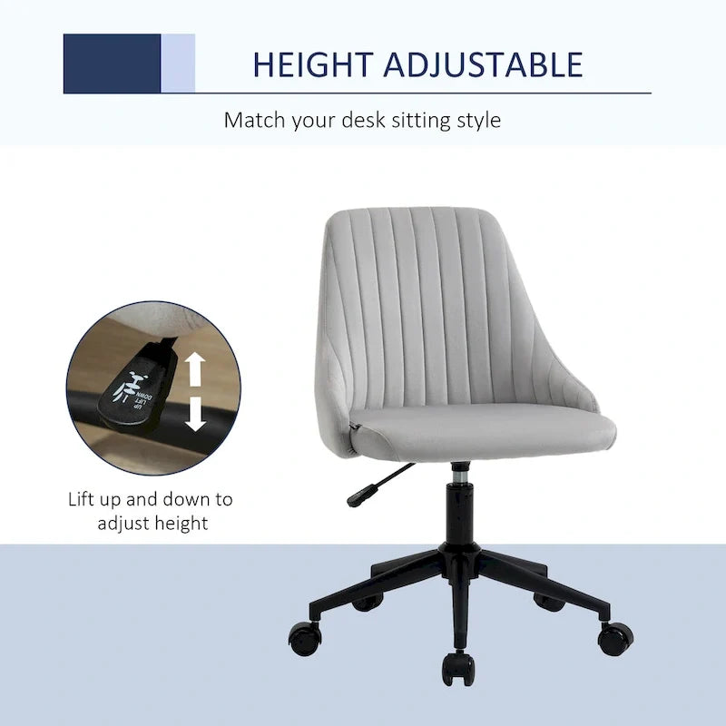Chaise de bureau à dossier mi-haut en velours, pivotante et festonnée, pour bureau à domicile ou chambre