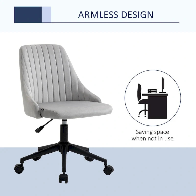 Chaise de bureau à dossier mi-haut en velours, pivotante et festonnée, pour bureau à domicile ou chambre
